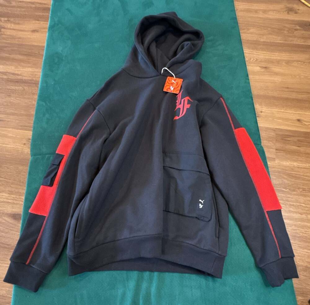 Puma Men's LaFrance LF Holiday Cargo Hoodie Black Red